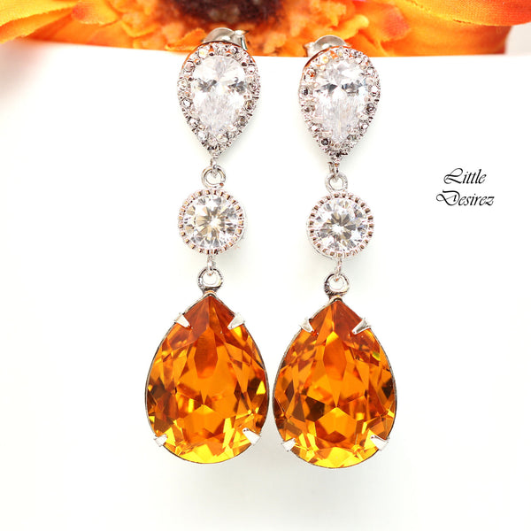 Topaz Earrings Bridal Earrings Long Crystal CZ Earrings Bridesmaid Earrings Chandelier Earrings Wedding Jewelry TO31PC