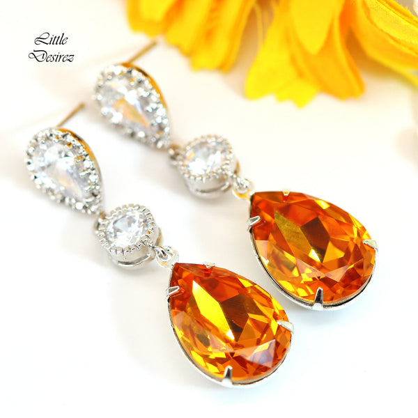 Topaz Earrings Bridal Earrings Long Crystal CZ Earrings Bridesmaid Earrings Chandelier Earrings Wedding Jewelry TO31PC