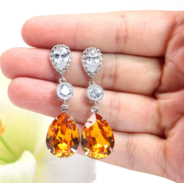 Topaz Earrings Bridal Earrings Long Crystal CZ Earrings Bridesmaid Earrings Chandelier Earrings Wedding Jewelry TO31PC