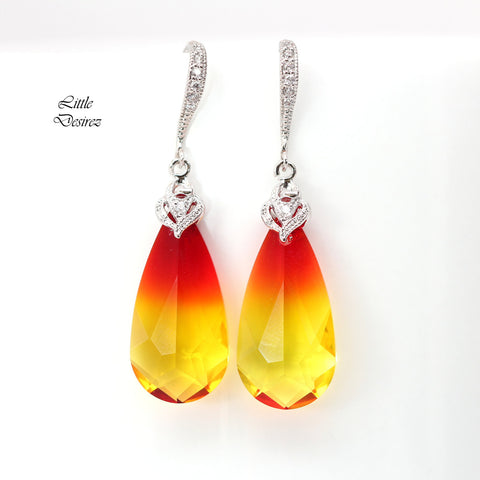 Crystal Earrings Fire Opal Crystal Statement Earrings Sterling Silver Teardrop Bridal Earrings Bridesmaid Earrings FO33H