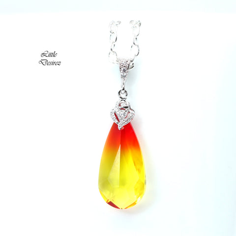 Yellow & Red Necklace Fire Opal Crystal Teardrop Pendant Bridal Necklace Bridesmaid Necklace Cubic Zirconia Yellow Jewelry FO33N
