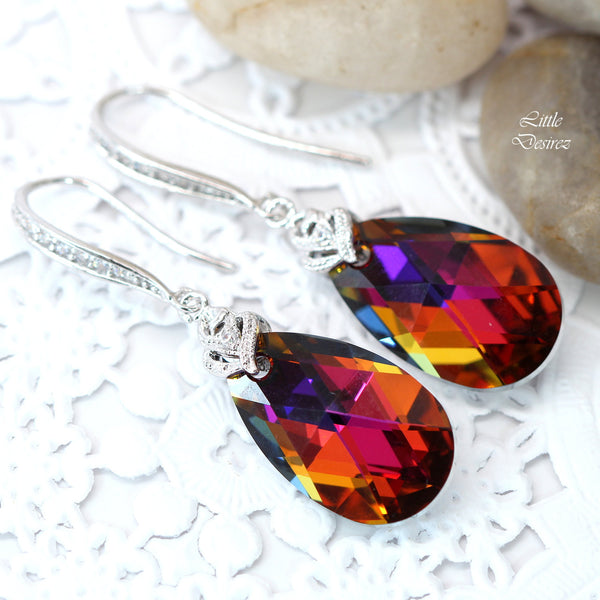 Earrings Volcano Crystal Bridal Earrings Cubic Zirconia Statement Earrings Bridesmaid Gifts Cobalt Amber Purple Orange VO32H
