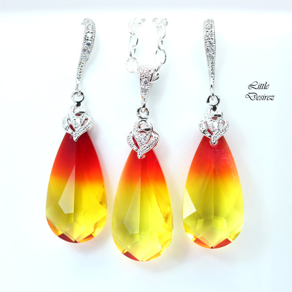 Jewelry Set Earrings and Necklace Set Bridal Jewelry Bridesmaid Set Fire Opal Yellow & Red Earrings Wedding Jewelry FO33JS