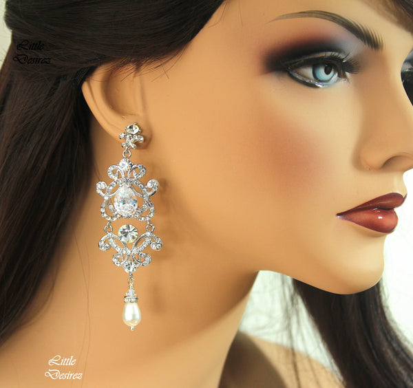 Elegant Vintage Style Rhinestone Chandelier Earrings MAYA