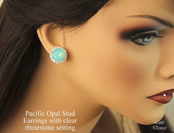 Mint Opal Stud Earrings Sea Foam Pacific Opal MT50S