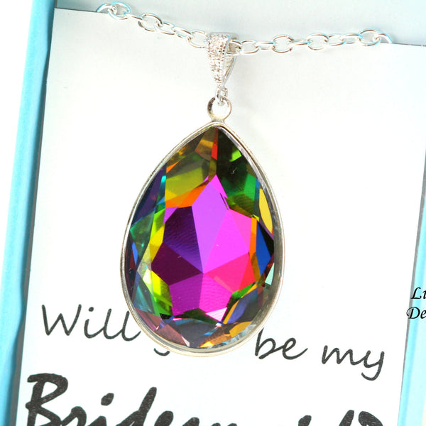 Layering Necklace Colorful Necklace Teardrop Crystal Bridesmaid Gift Crystal Statement Necklace Teardrop Necklace Unique VM42N