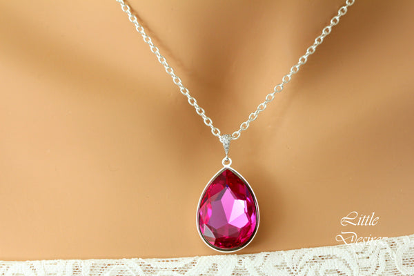 Layering Necklace Pink Necklace Crystal Necklace Pendant Necklace Large Pendant Necklaces for Women Silver Necklace Hot Pink Accessory RP42N