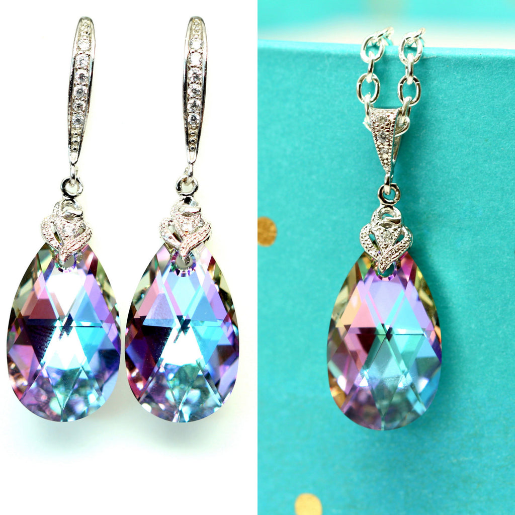 Vitrail Light Jewelry Set Pink Purple Earrings & Necklace Set Bridesmaid Jewelry Pastel Earrings Mauve Lavender Blue Silver VL32JS